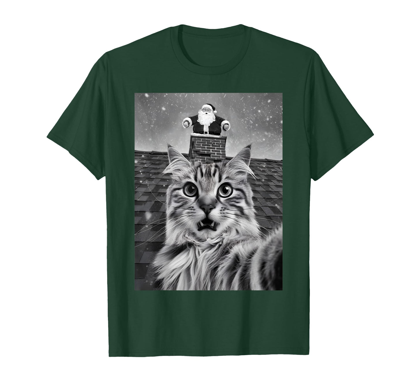 Cat Selfie With Santa Claus PJ Party Merry Christmas T-Shirt