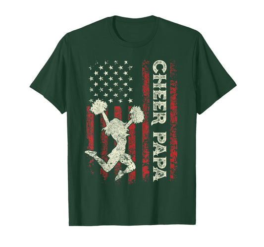 Cheer Papa US Flag Dad Men Patriotic Cheerleader Fathers Day T-Shirt