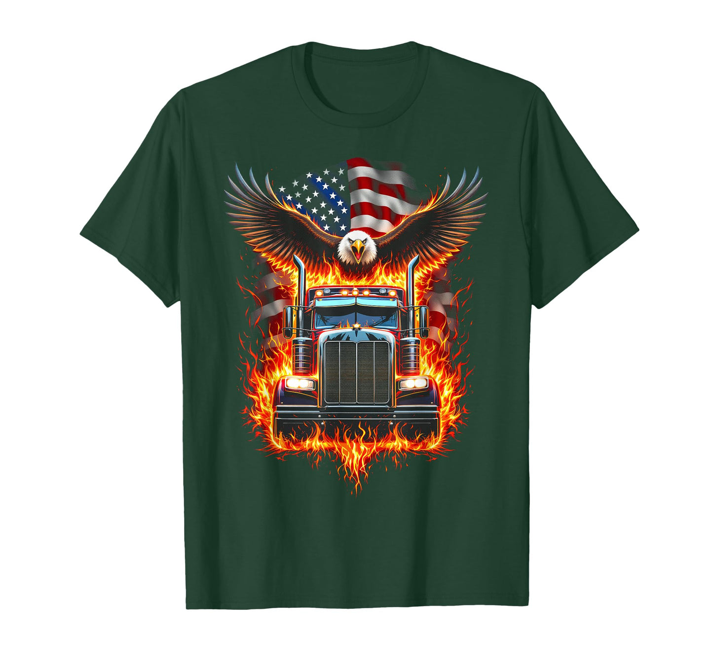 Trucker Patriotic American Flag Semi Truck Driver Eagle T-Shirt