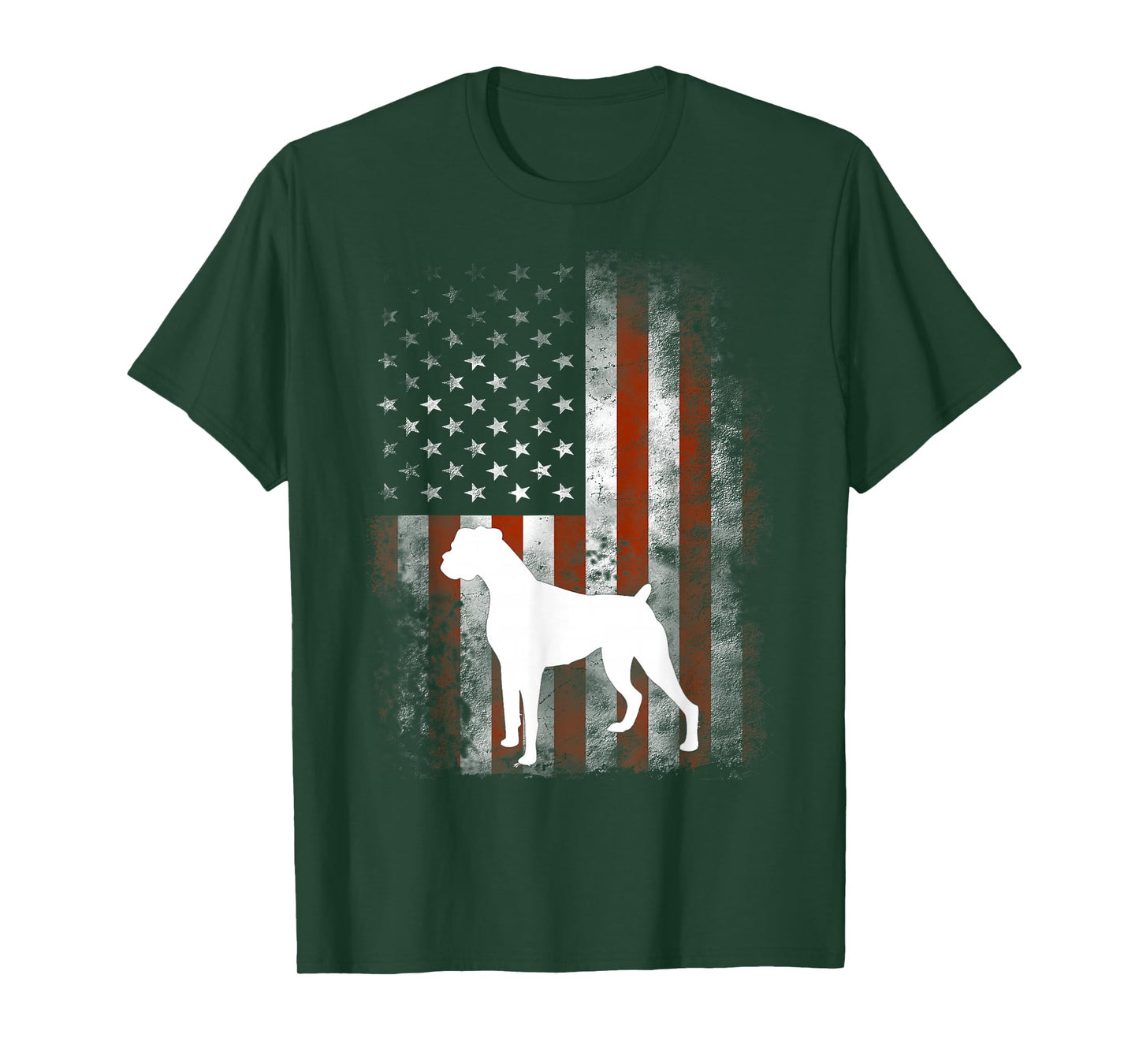 White Boxer Dog Shirt Patriotic American Flag 4th Of July T-Shirt