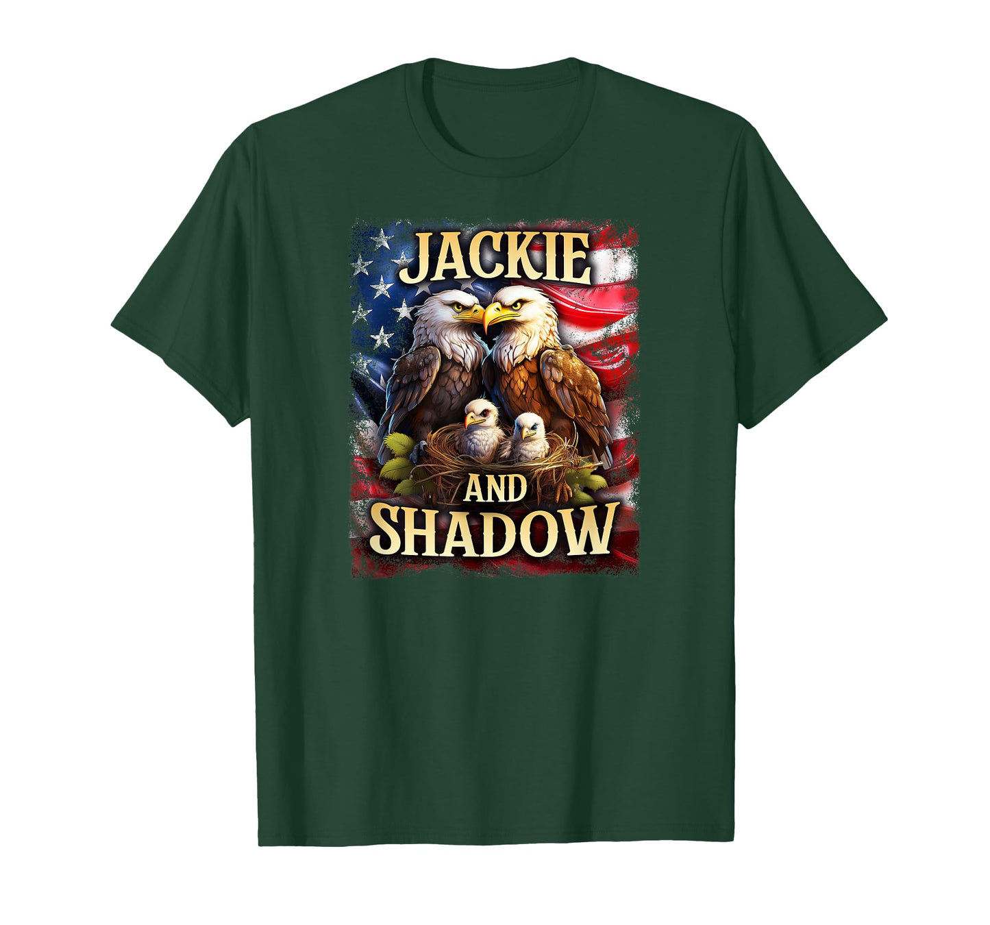Jackie And Shadow Bald Eagle On US American Flag T-Shirt