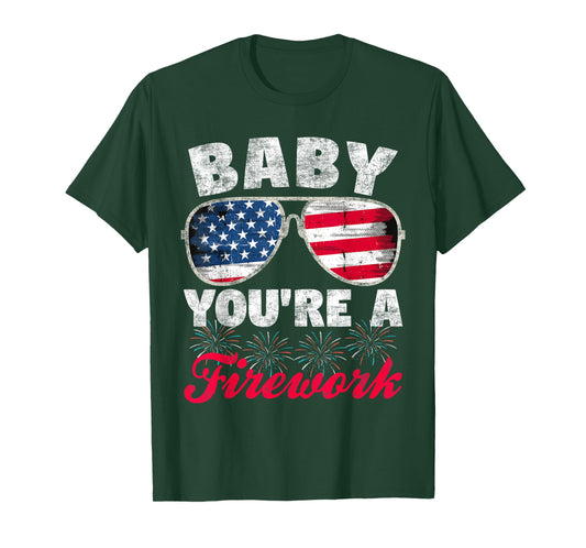 Groovy Baby You're A Firework 4th Of July American Flag T-Shirt