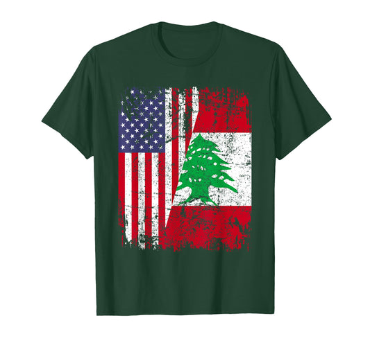 LEBANESE ROOTS | Half American Flag | LEBANON T-Shirt
