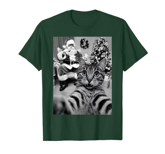 Christmas Santa Claus Merry X-Mas Funny Cat Selfie T-Shirt