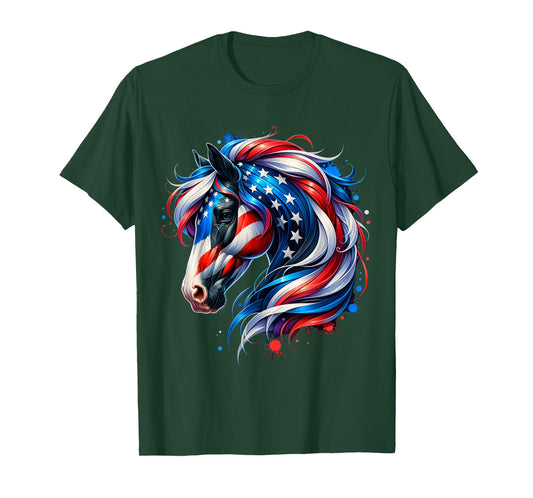 Horse 4th of July Patriotic Horse Graphic American Flag T-Shirt