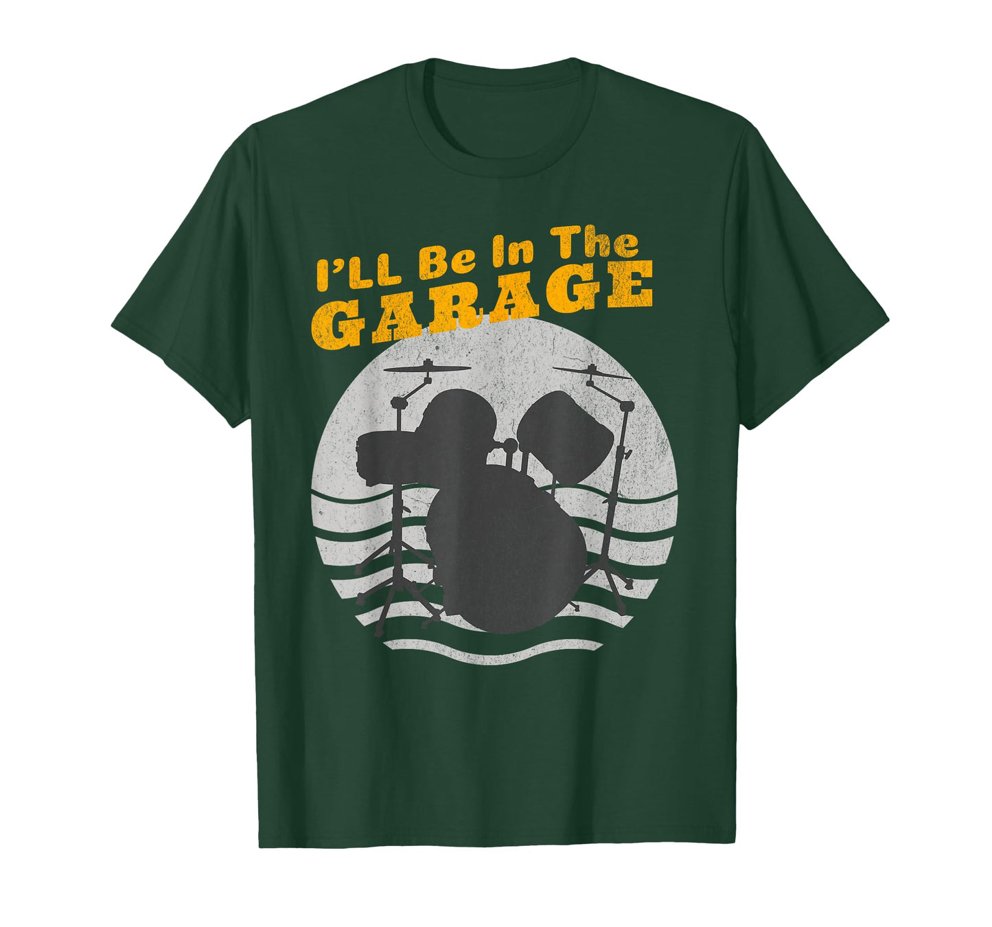 I'll Be in the Garage Drum Set Retro Sunset Funny Drummer T-Shirt