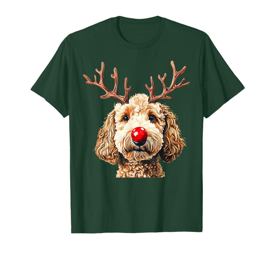 Cute Reindeer Santa Goldendoodle Christmas Xmas Holiday T-Shirt