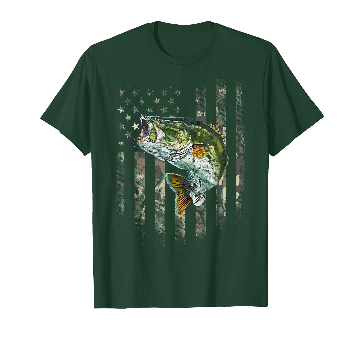 Camo American Flag Bass Fishing Fishermen Patriotic USA Flag T-Shirt
