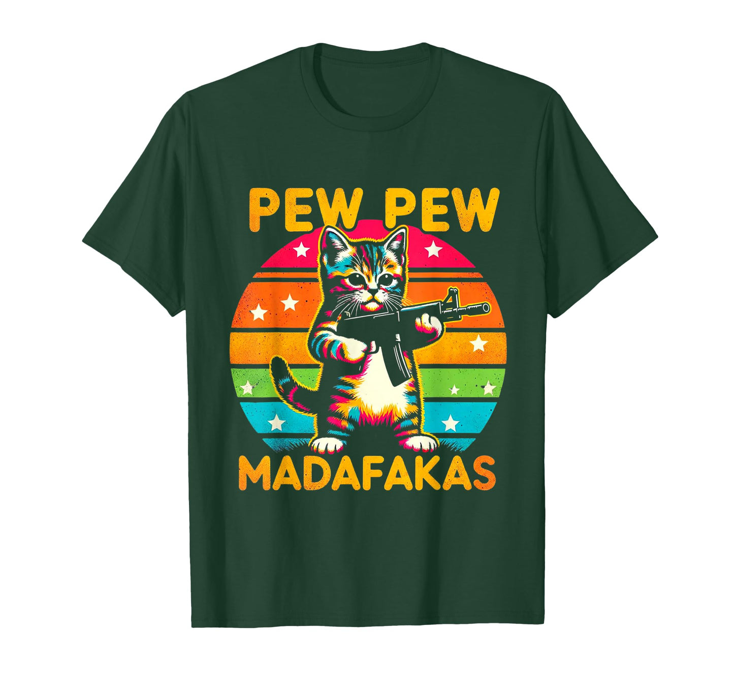 Pew Madafakas Pew Guns Funny Cat Retro Vintage T-Shirt