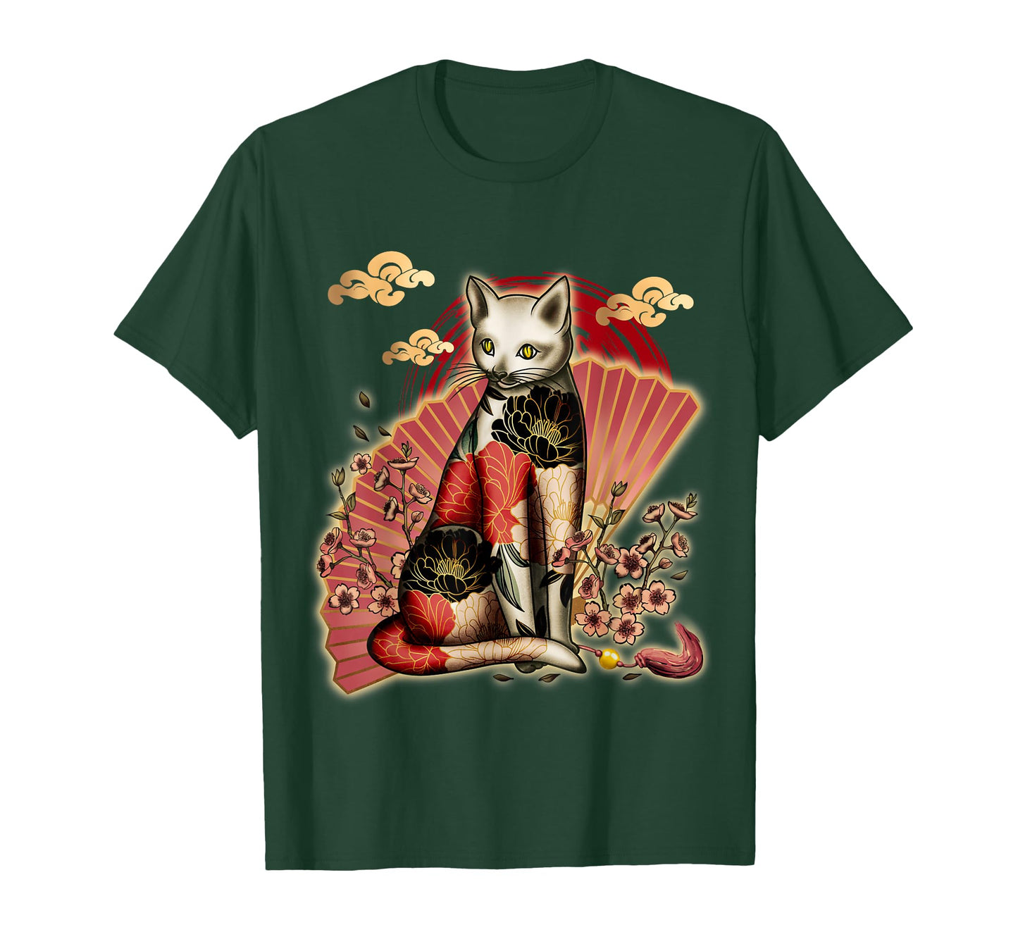 Irezumi Cat: Japanese Tattoo with Cherry Blossoms T-Shirt