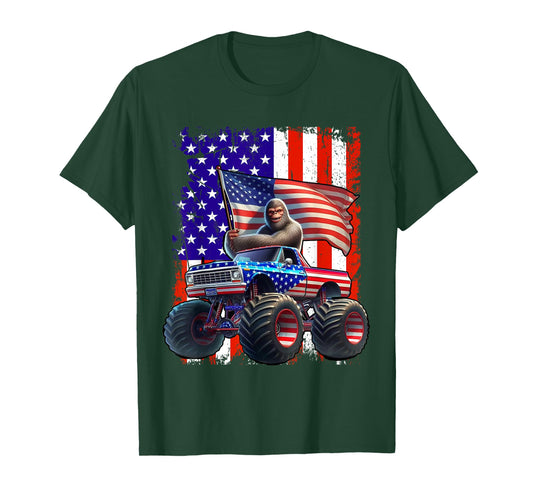 Bigfoot Monster Truck 4th of July Patriotic US American Flag T-Shirt