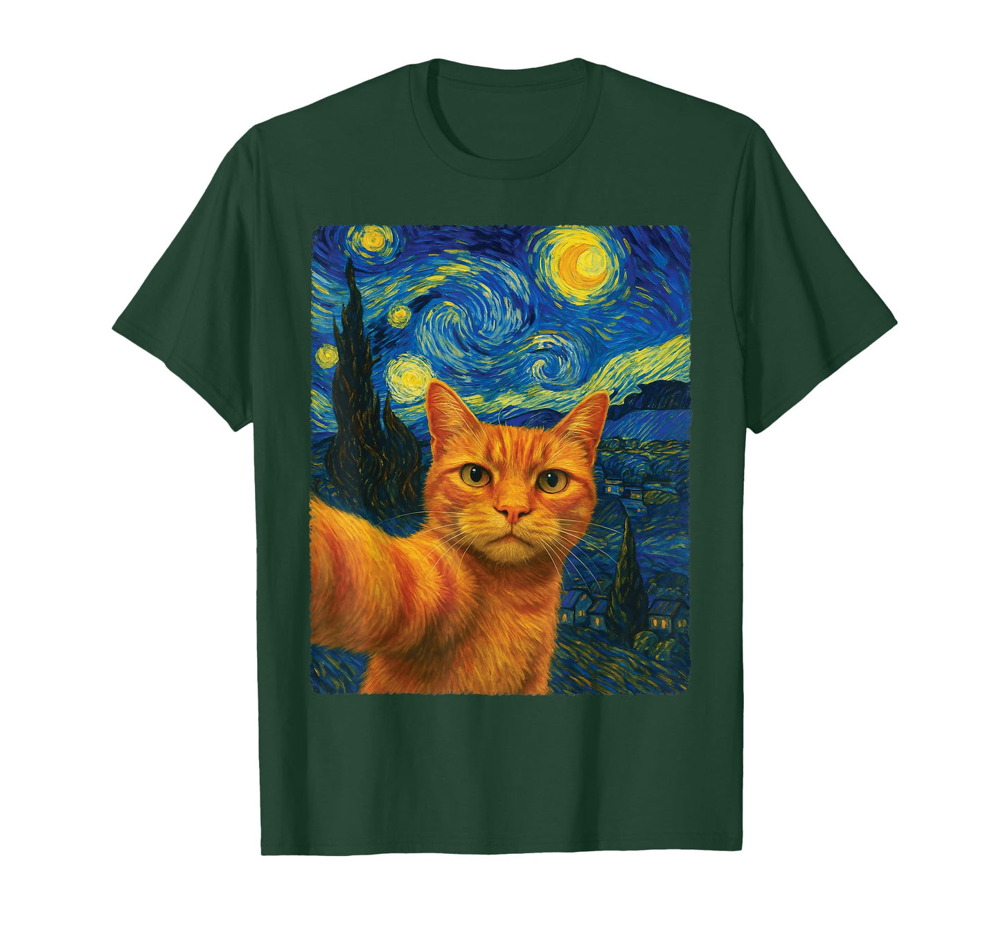 Orange Cat Selfie Van Gogh's Starry Night Cat Mom Cat Lovers T-Shirt