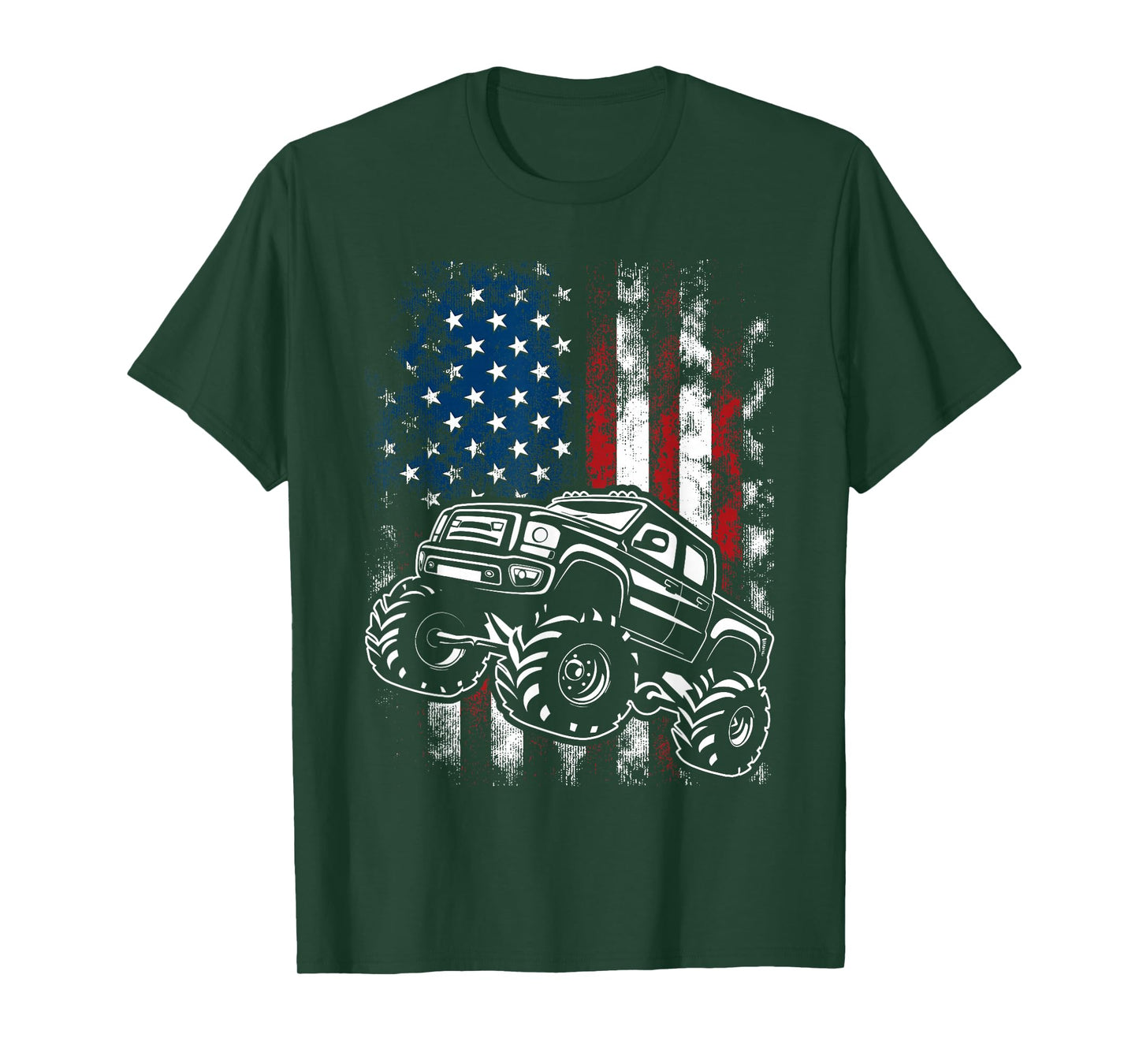Monster Truck USA Flag 4th Of July Patriotic Kids Boys Men T-Shirt