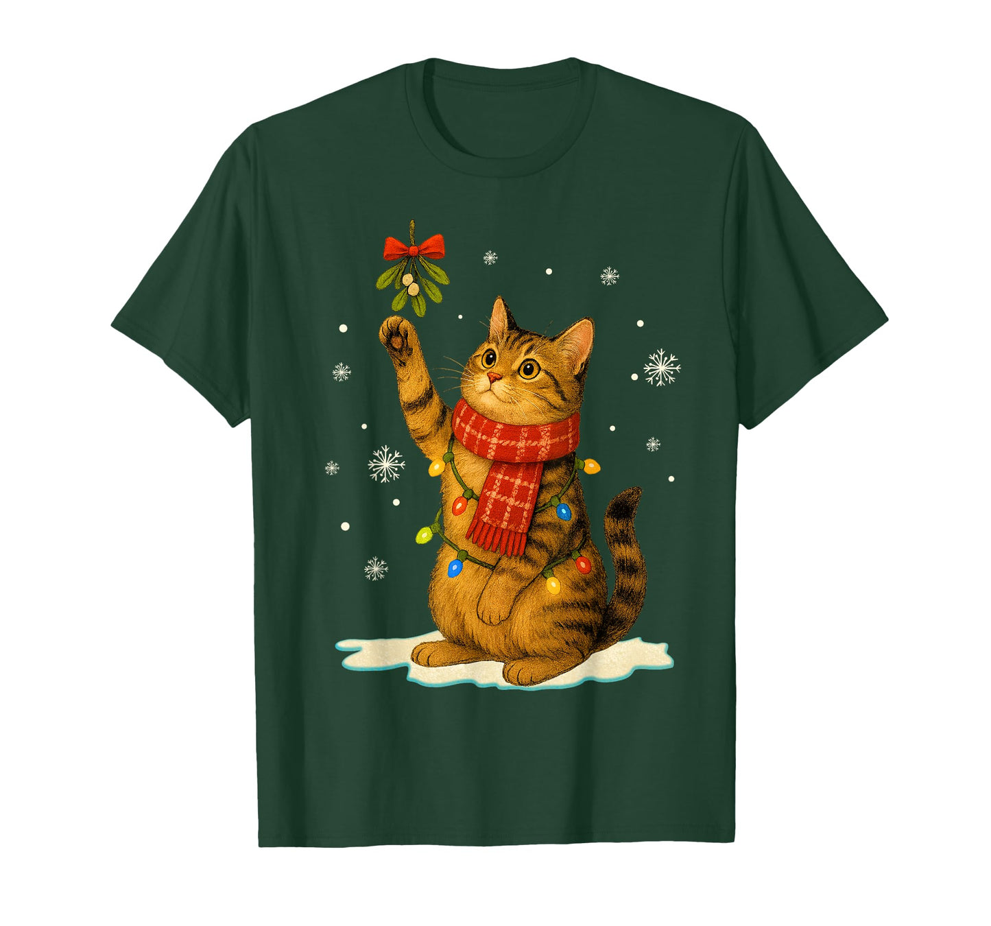 Cat Christmas Mistletoe Vintage Cat Lover Holiday Women Kids T-Shirt