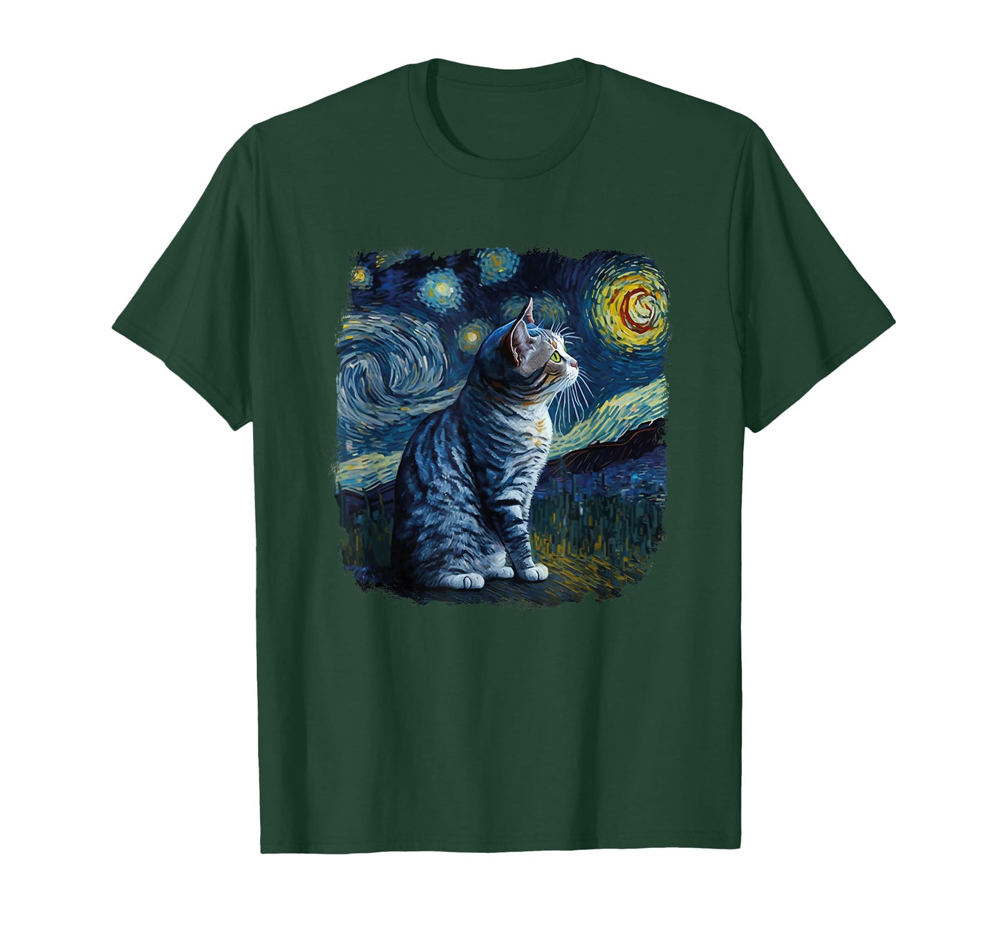 Funny Van Gogh Starry Night Cat American Shorthair Cat Lover T-Shirt
