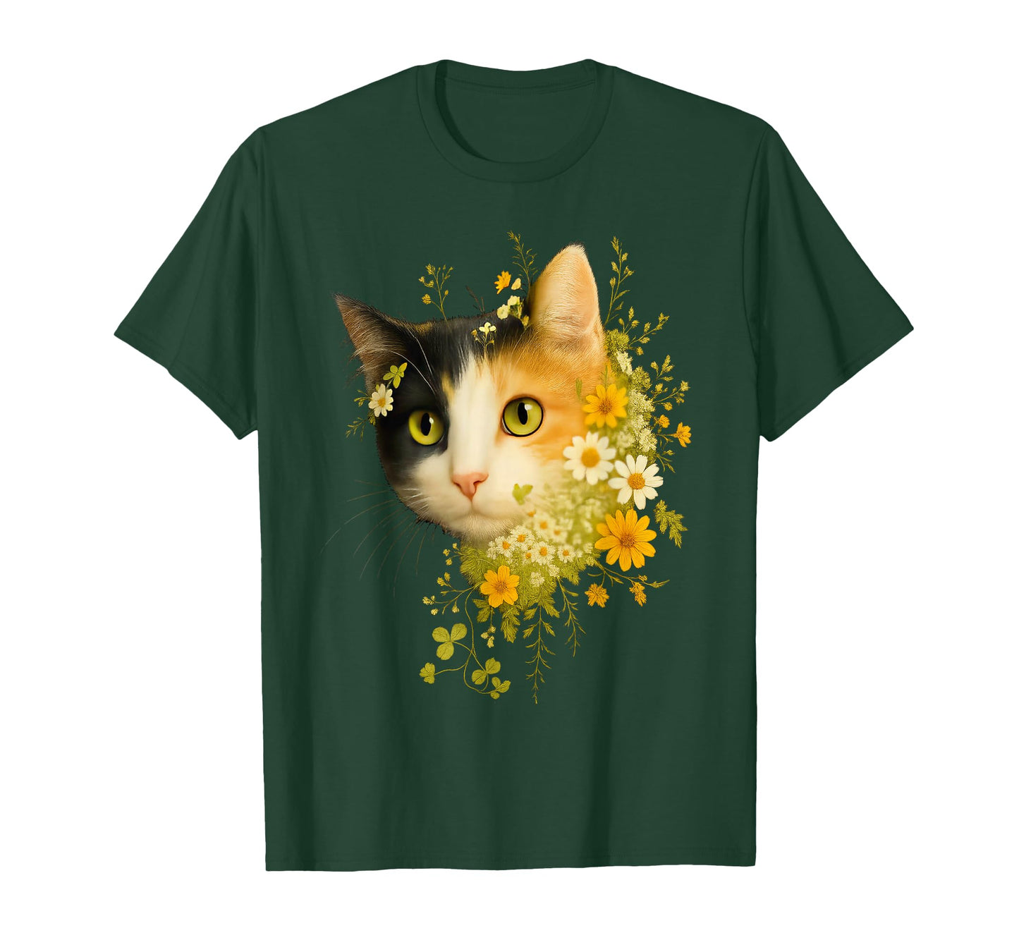 Calico Cat with Flowers for Mom Dad Women Men Kids Botanical T-Shirt
