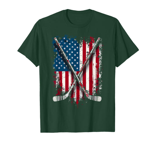 Hockey Stick USA Flag Hockey Player T-Shirt