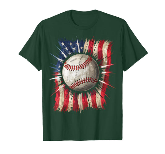 Patriotic Baseball Dripping Flag 4th of July Baseball Fans T-Shirt