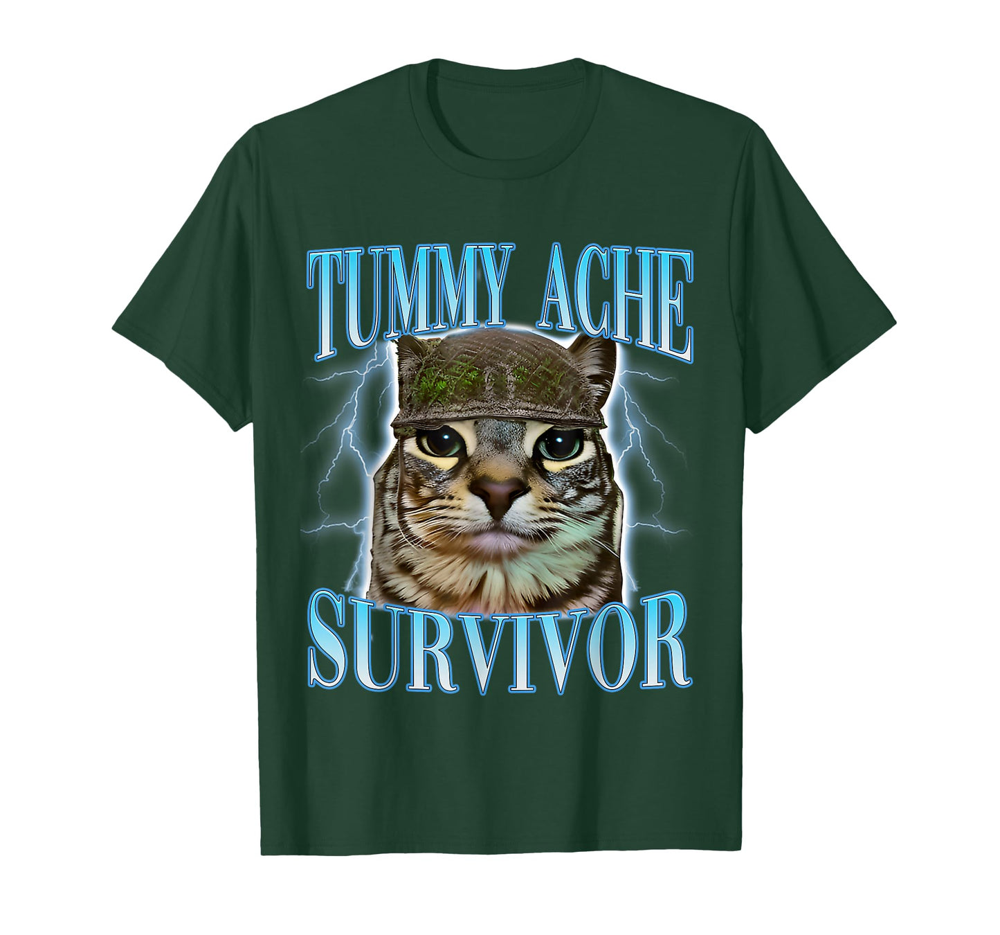 Funny Saying Cats Tummy Ache Survivor Cat Meme Humor Men T-Shirt