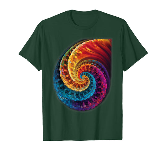 Colorful Fibonacci Spiral Psychedelic Colors Abstract Math T-Shirt