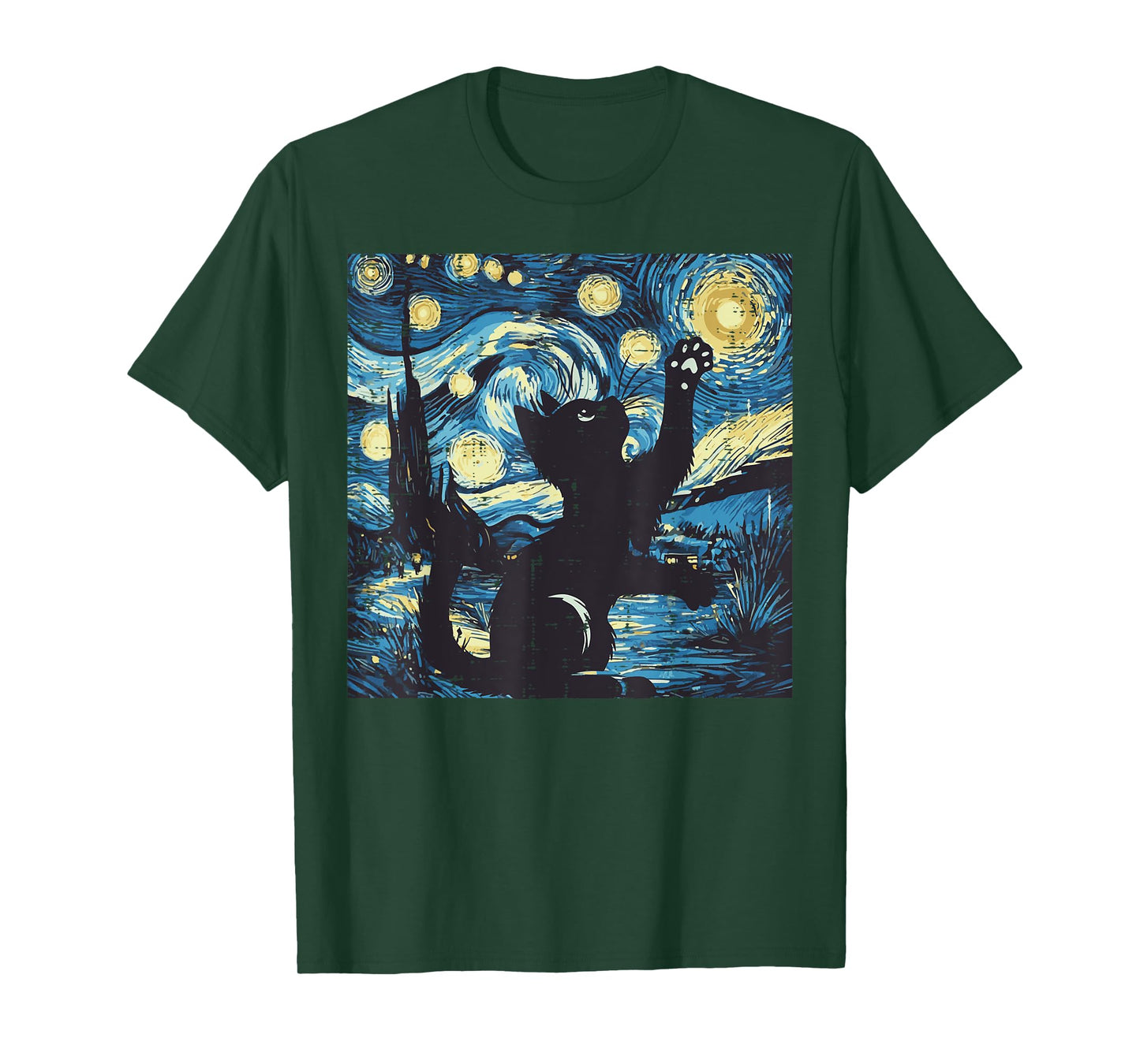 Cat Starry Night Painting Funny Van Gogh Art Men Women Kids T-Shirt