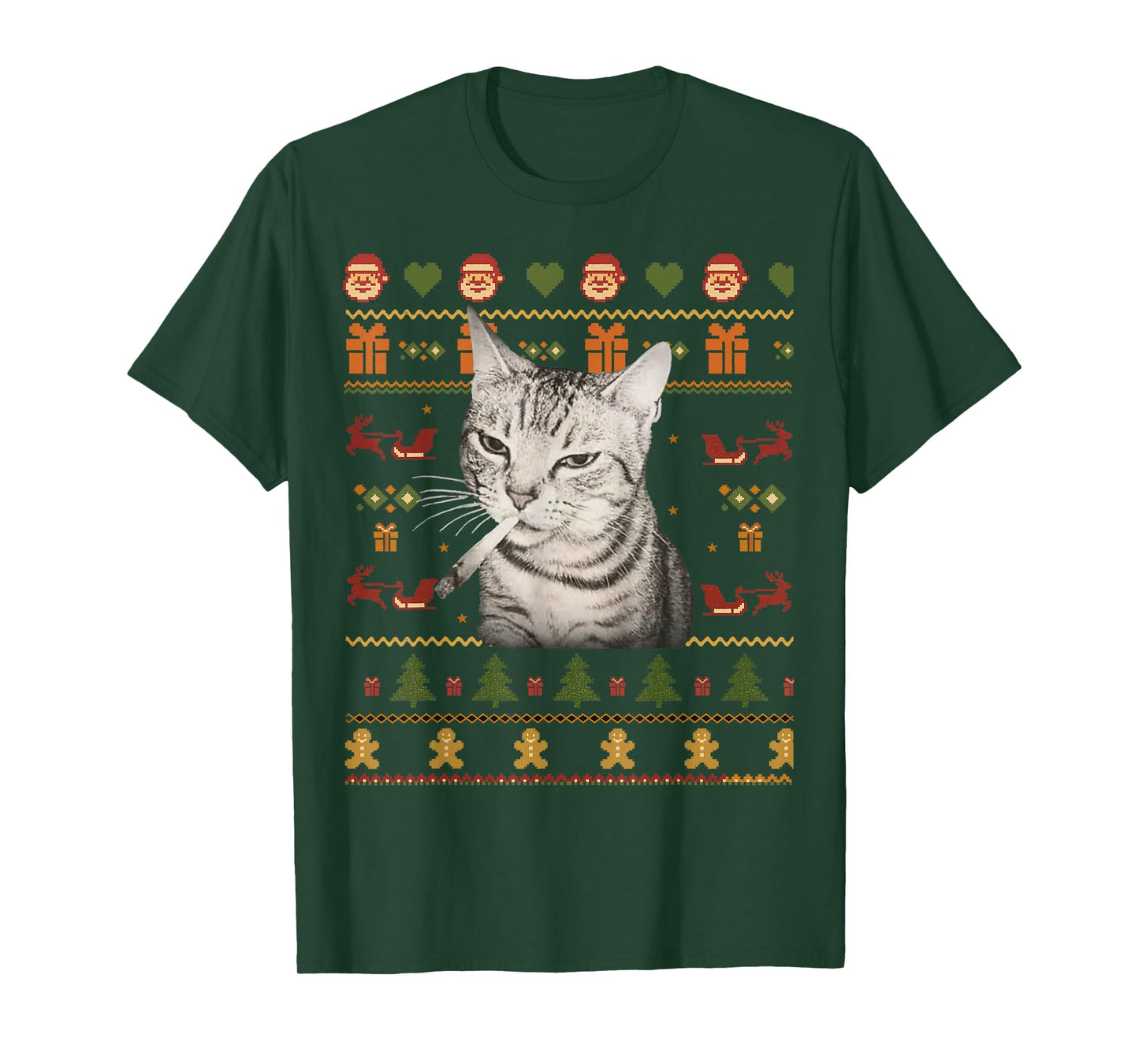 Funny Smoking Cat Meme Christmas Ugly Sweaters for Men T-Shirt
