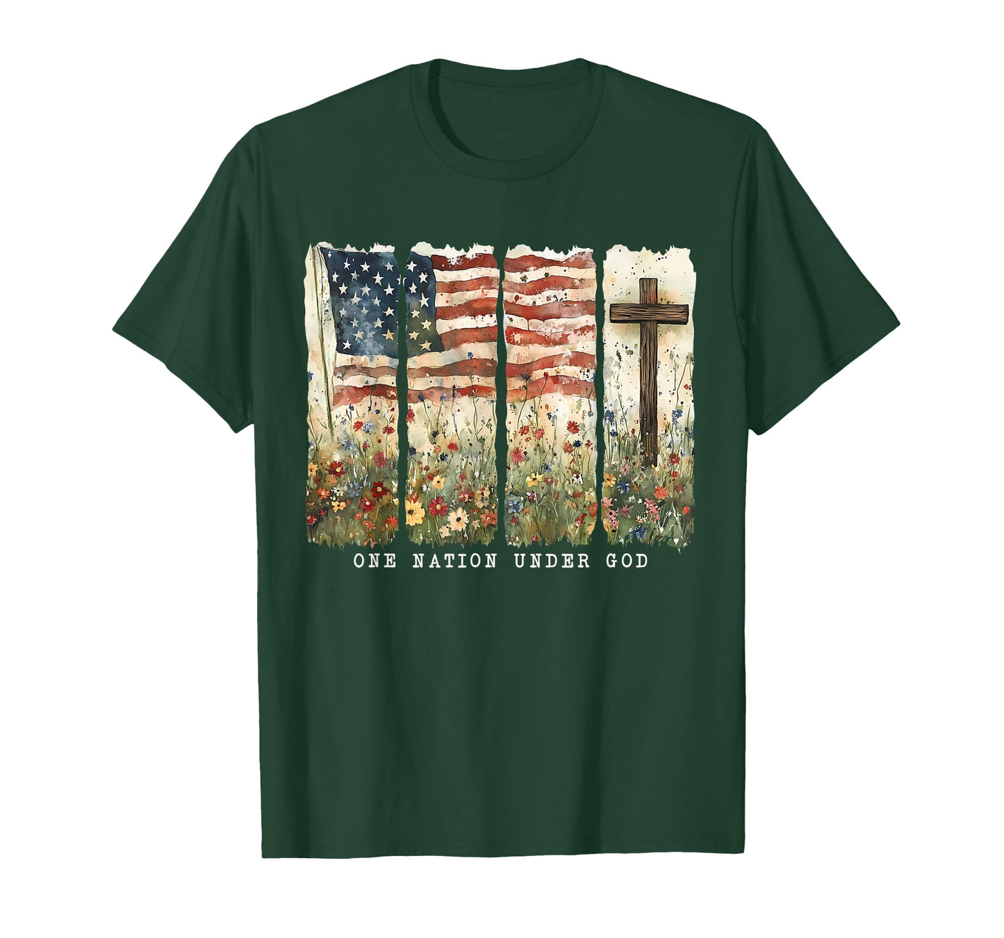 One Nation Under God Flag 4th of July Patriotic Christian T-Shirt