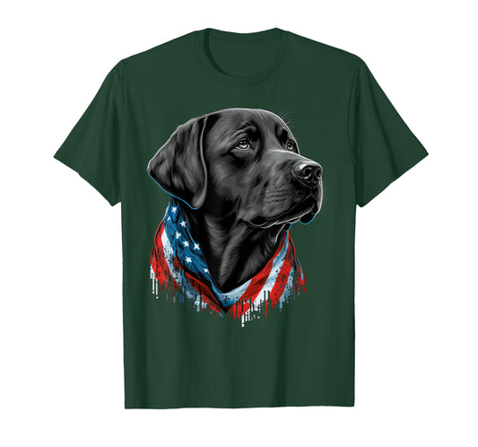 USA 4th of July Black Patriotic American Labrador Retriever T-Shirt