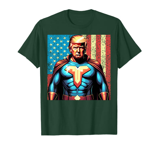 Donald Trump 2024 Superhero Distressed American Flag T-Shirt