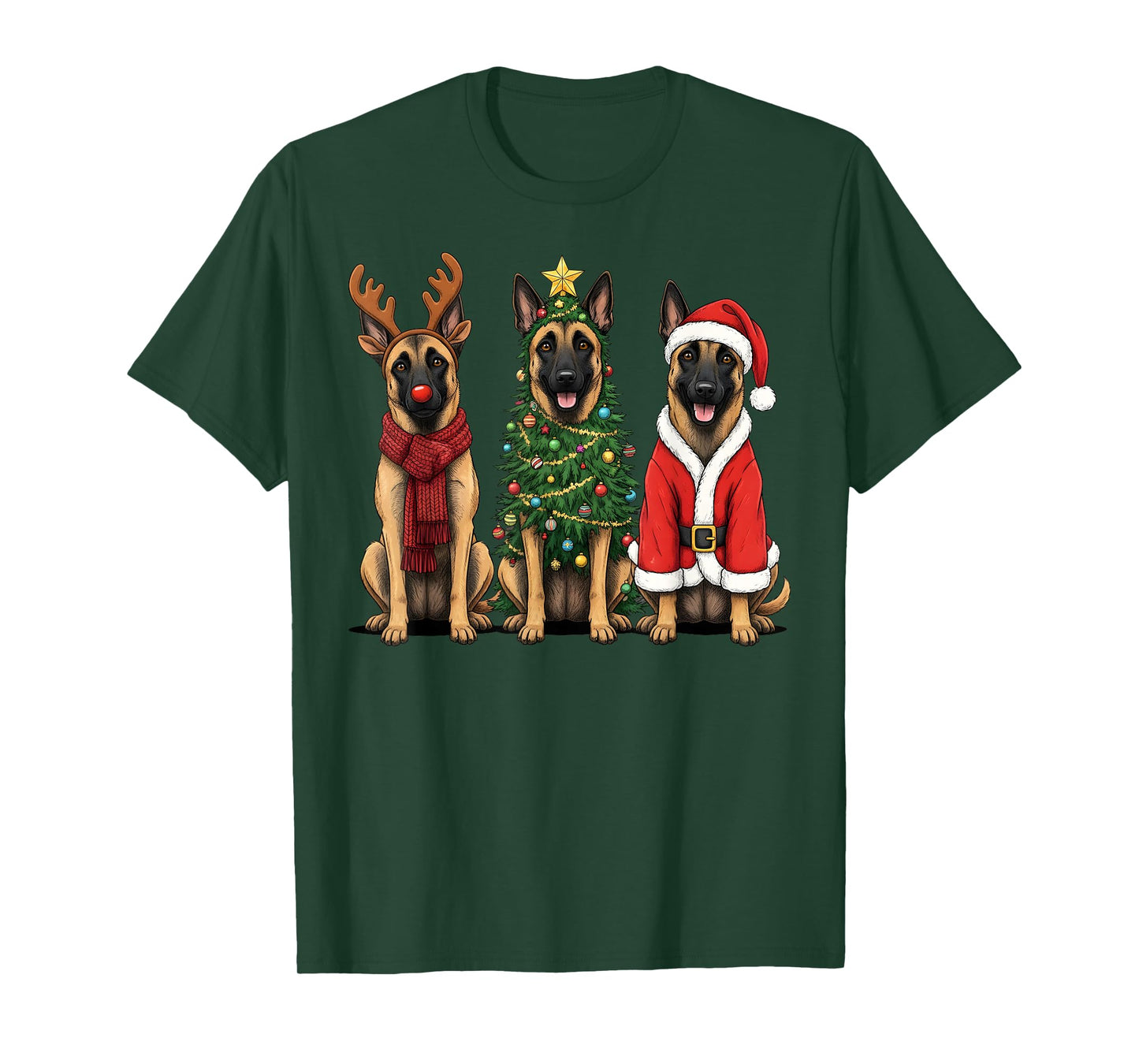 Retro Christmas Belgian Malinois Santa Reindeer Dog Lover T-Shirt
