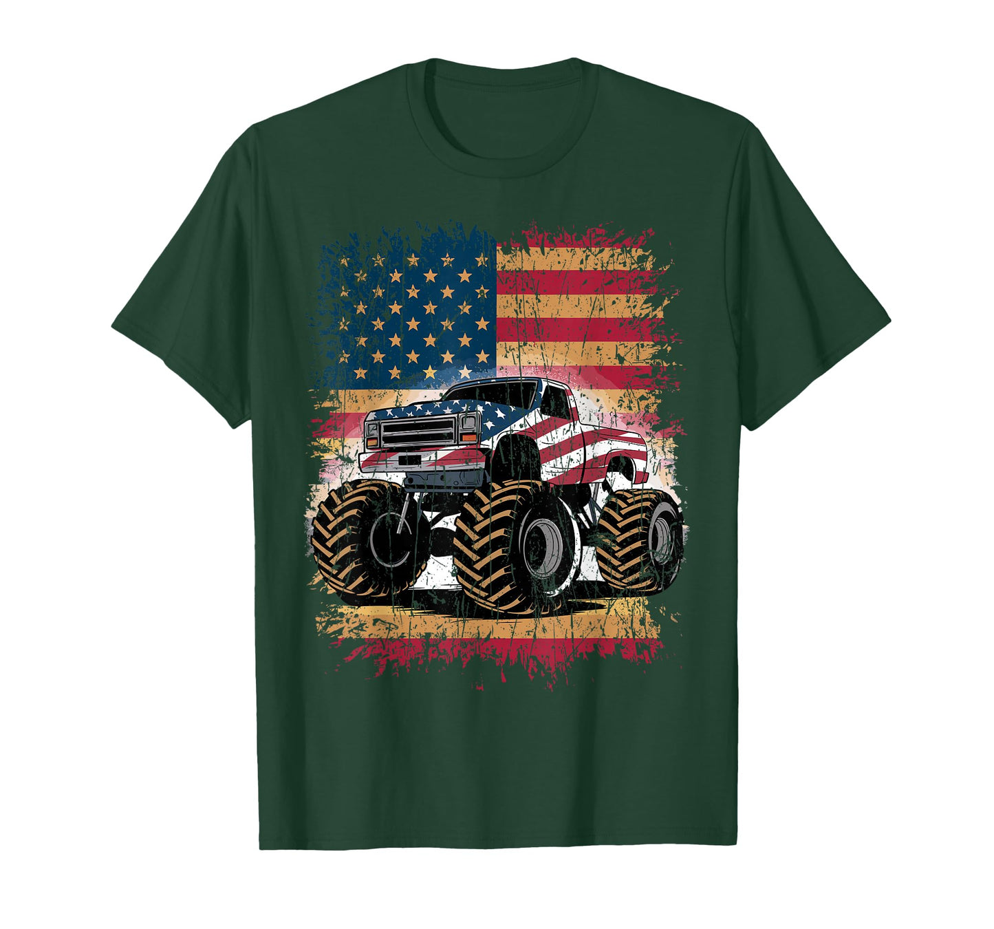 Monster Truck USA Flag American Patriotic T-Shirt