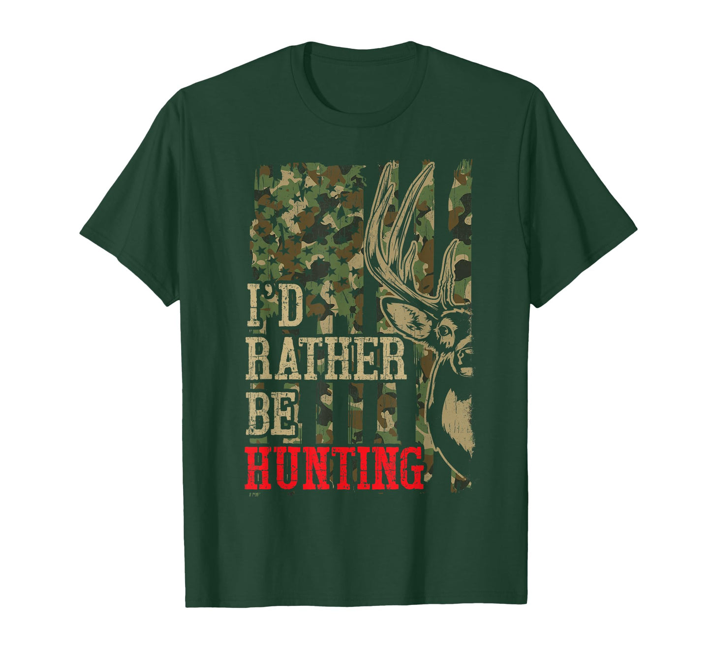 Youth Men I'd Rather Hunting Deer Camo Funny Hunter Dad Joke T-Shirt