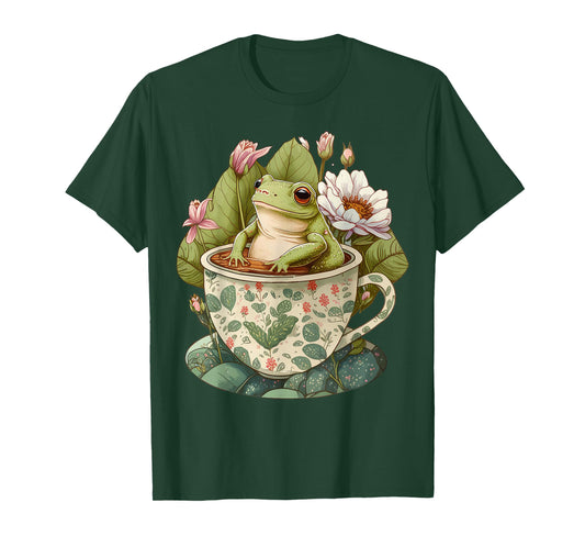 Cute Cottagecore Floral Frog Aesthetic Girls Women Graphic T-Shirt