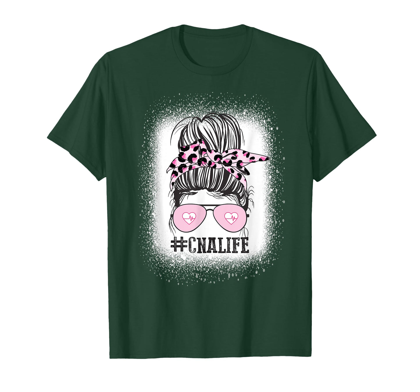 CNA Nurse Life Shirt, Bleached Messy Bun Nurse Leopard T-Shirt