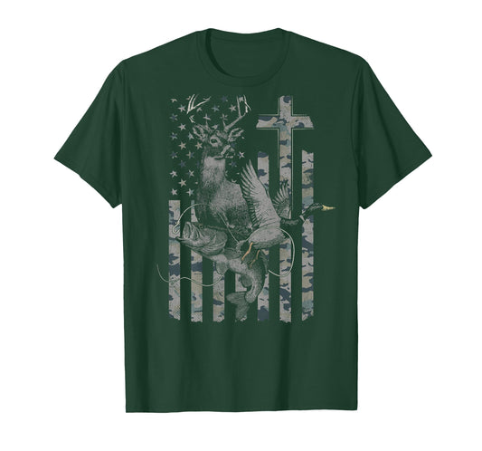 Christian Hunting and Fishing Camo (Design on Back) T-Shirt