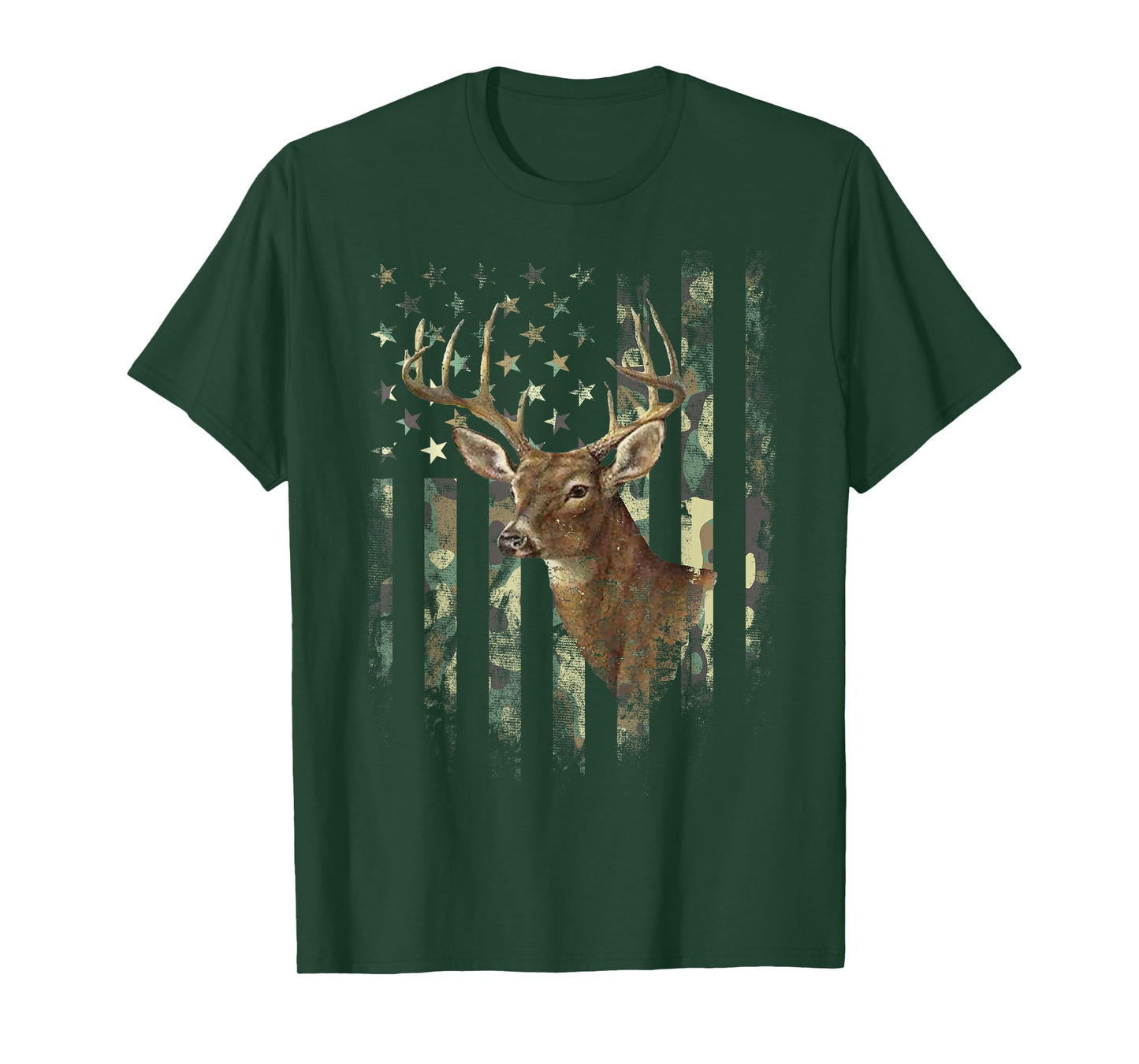 American Flag Camo Deer Hunting Antlers T-Shirt
