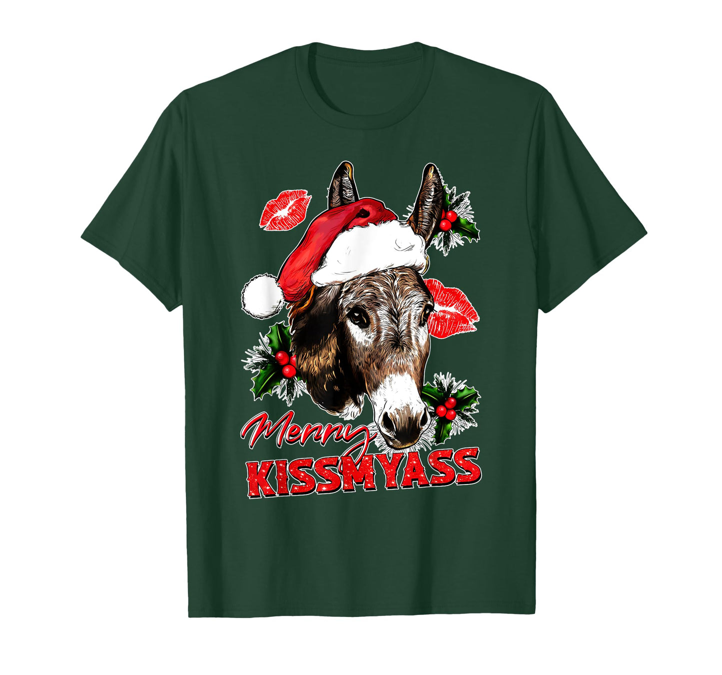 Merry Kissmyass Funny Donkey Lovers Sarcastic Christmas T-Shirt