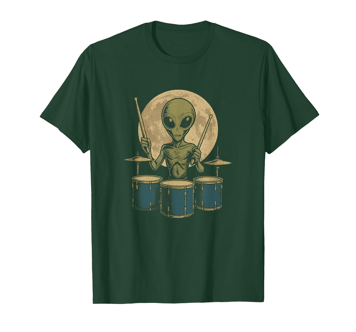 Funner Drummer Tee Alien Playing Drums Rock Music Fan T-Shirt
