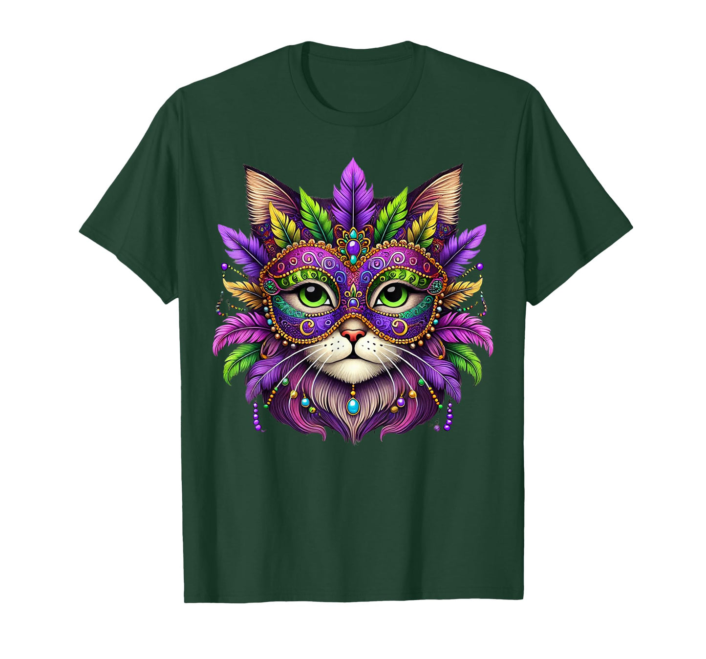 Funny Cat Wearing Mardi Gras Mask New Orleans Party T-Shirt