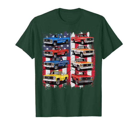 Classic Squarebody Pickup Truck Retro USA Flag Patriotic T-Shirt