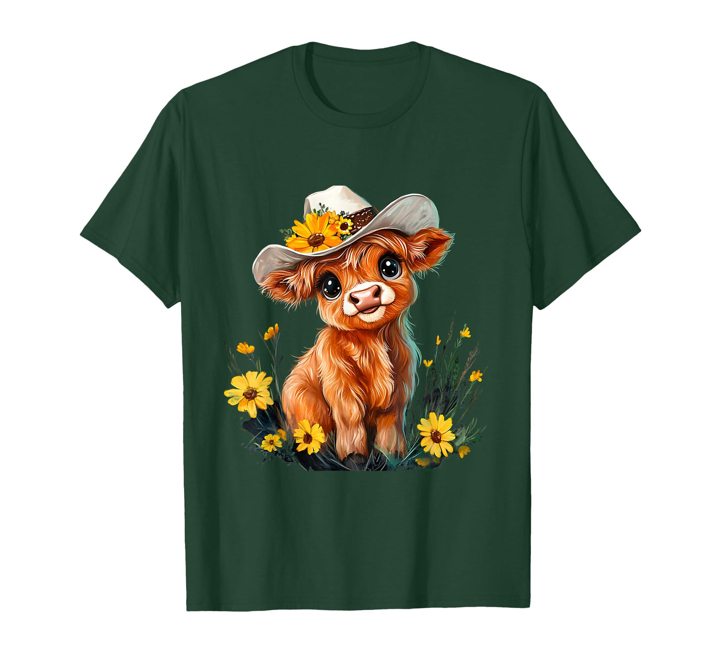 Cute Highland Cow Scottish Hairy Cattle Floral T-Shirt
