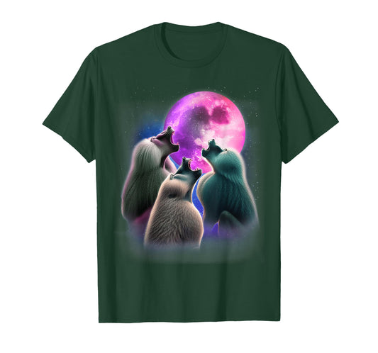 3 Baboons Howling At The Moon Funny Baboon Monkey Lover T-Shirt