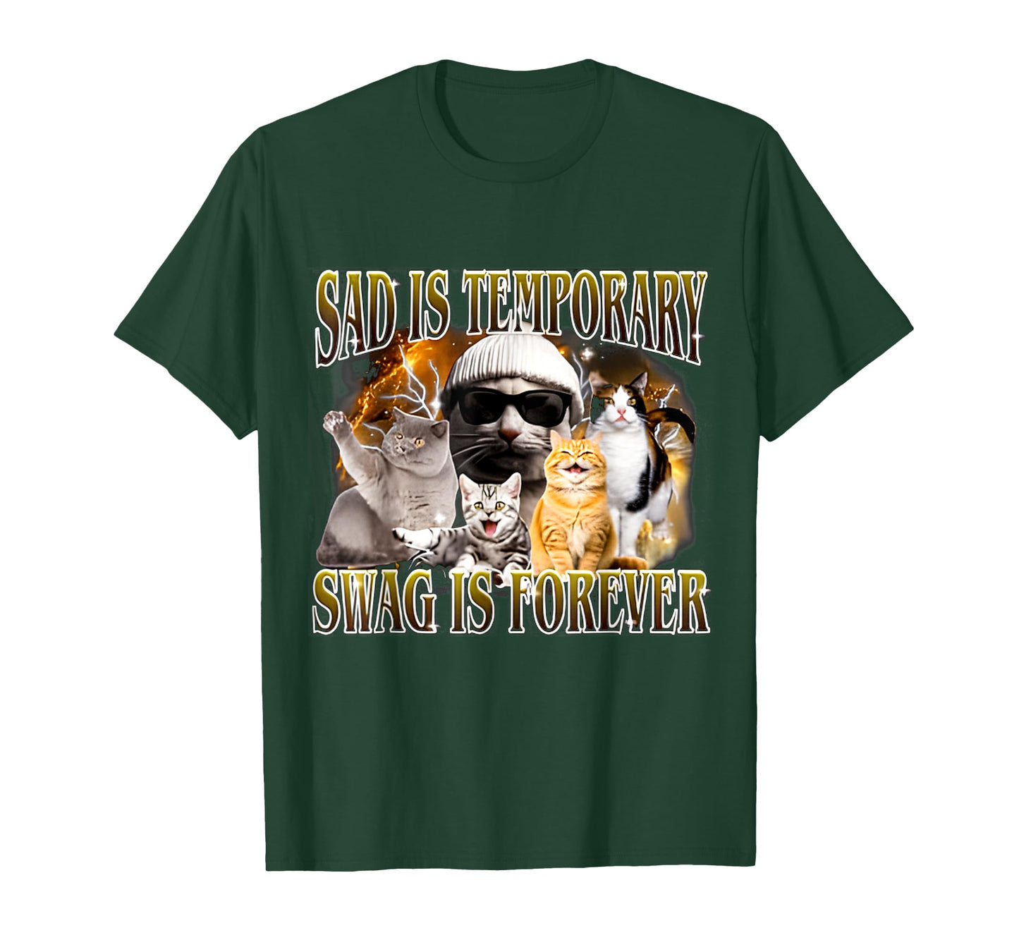 Sad Is Temporary Swag Is Forever Cat & FUNNY Meme Cute Cat T-Shirt for Men Women Kids