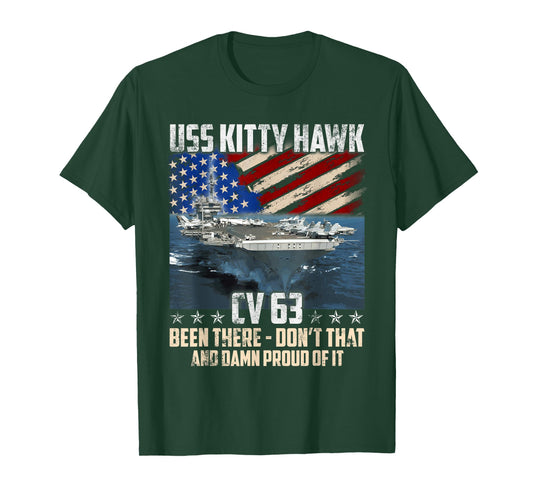 USS Kitty Hawk CV 63 Aircraft Carrier Veteran USA Flag Retro T-Shirt