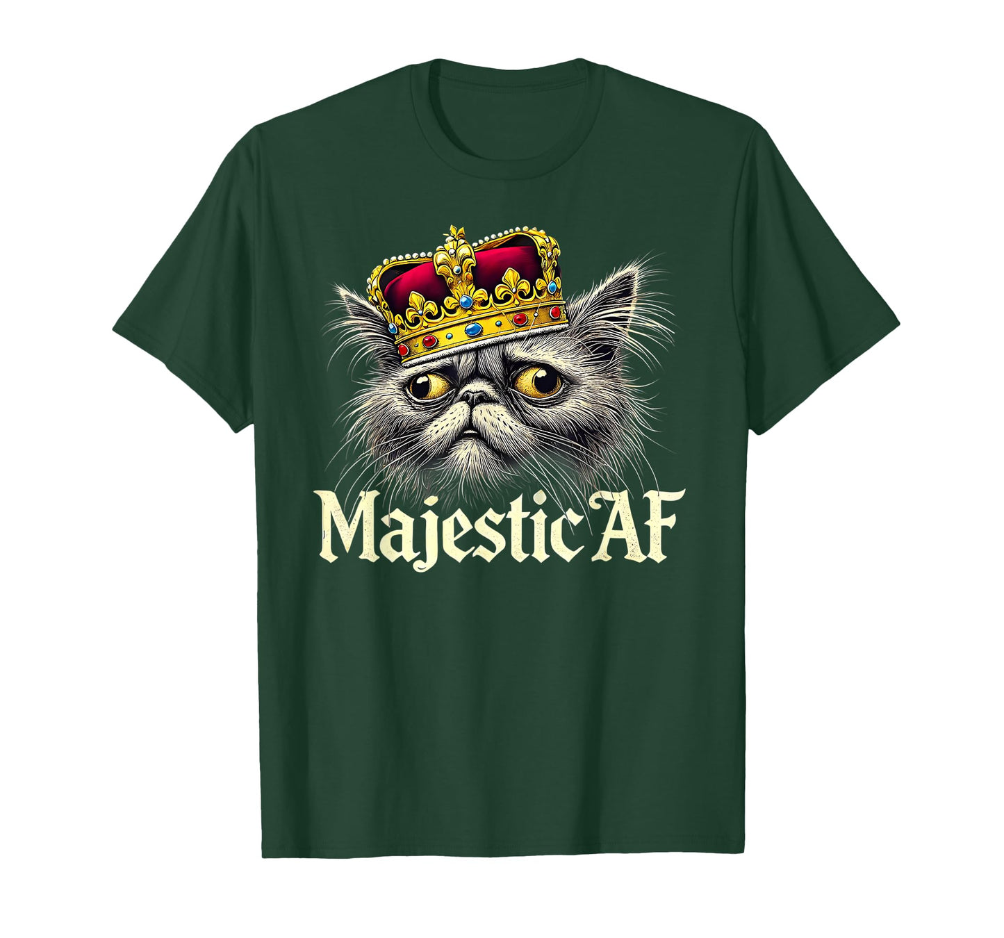 Funny Majestic AF Cat Shirt - Grumpy King Cat with Crown Men Women T-Shirt