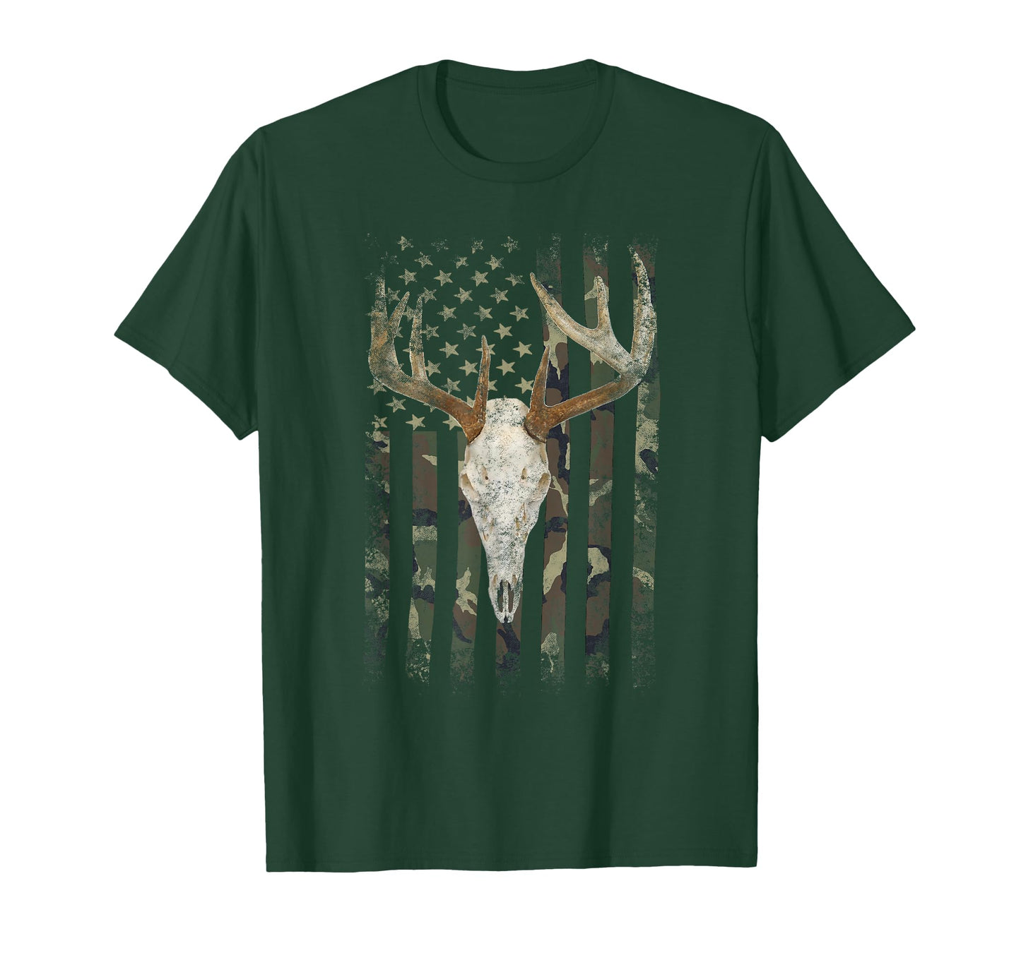 Deer Hunting Skull American Camo USA Flag Whitetail Buck T-Shirt