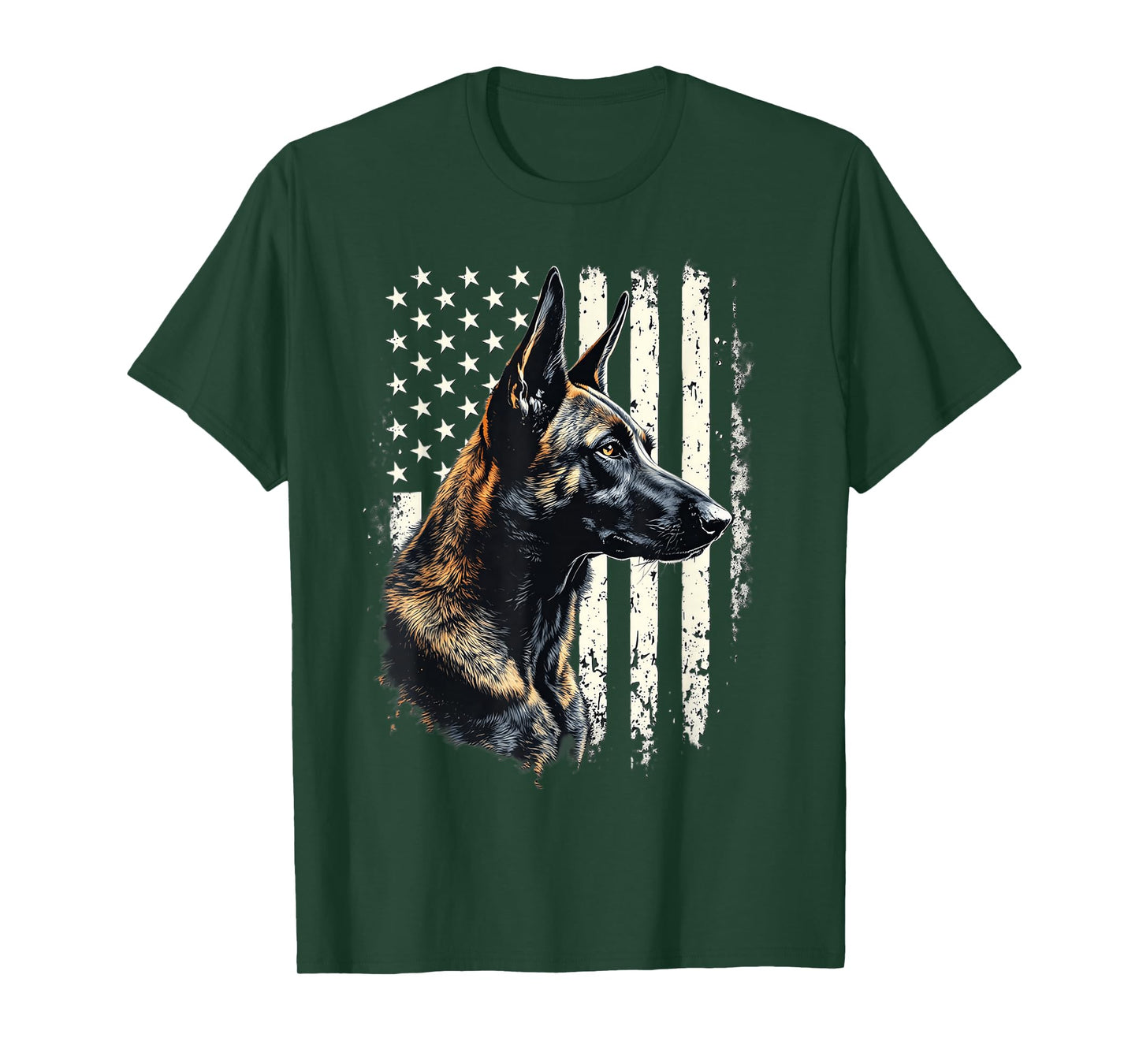 Malinois Dog Patriotic American Flag Belgian Malinois Lovers T-Shirt