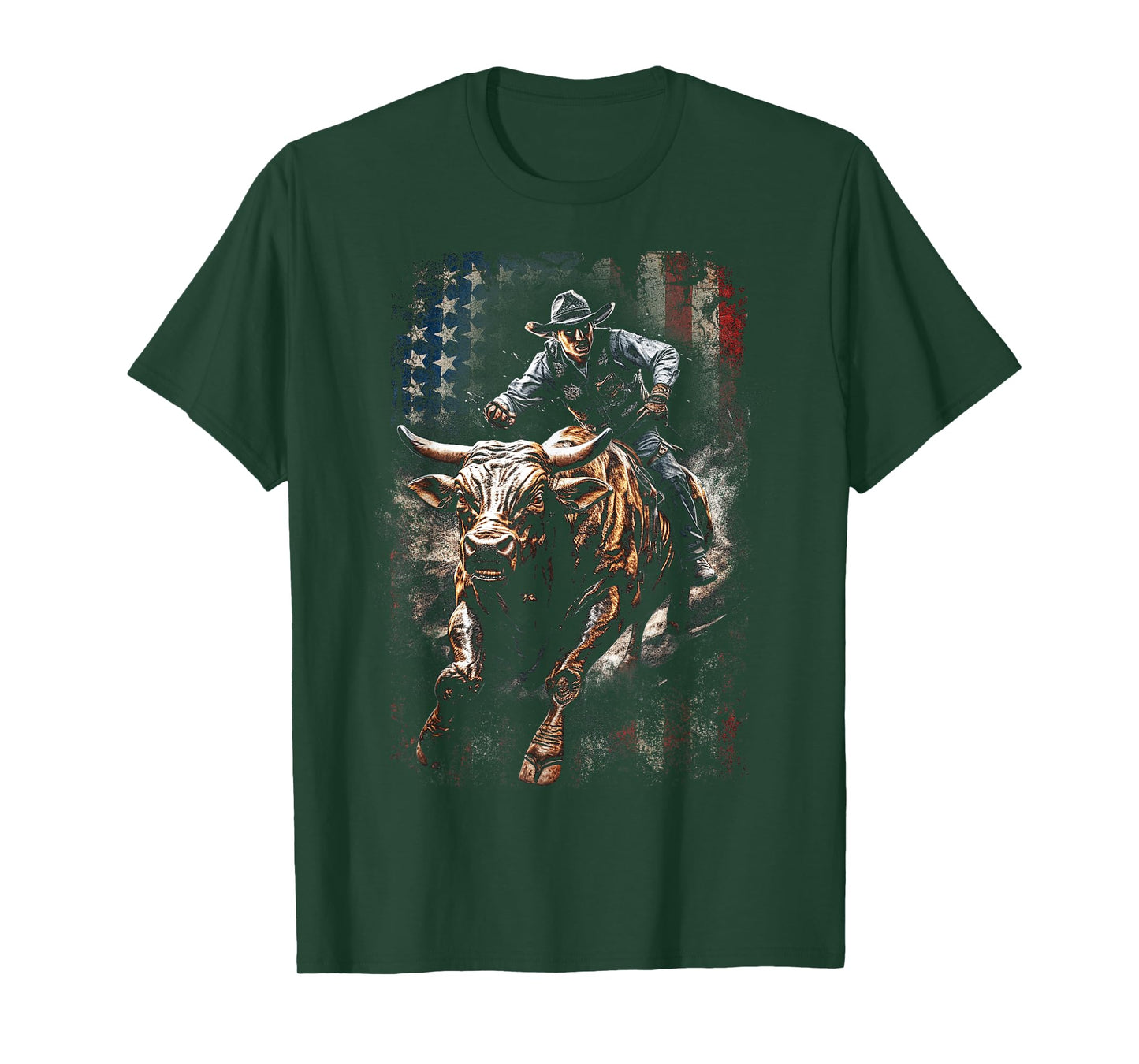 Vintage American Flag Bucking Bull Riding Patriotism Rodeo T-Shirt for Women Kids Men