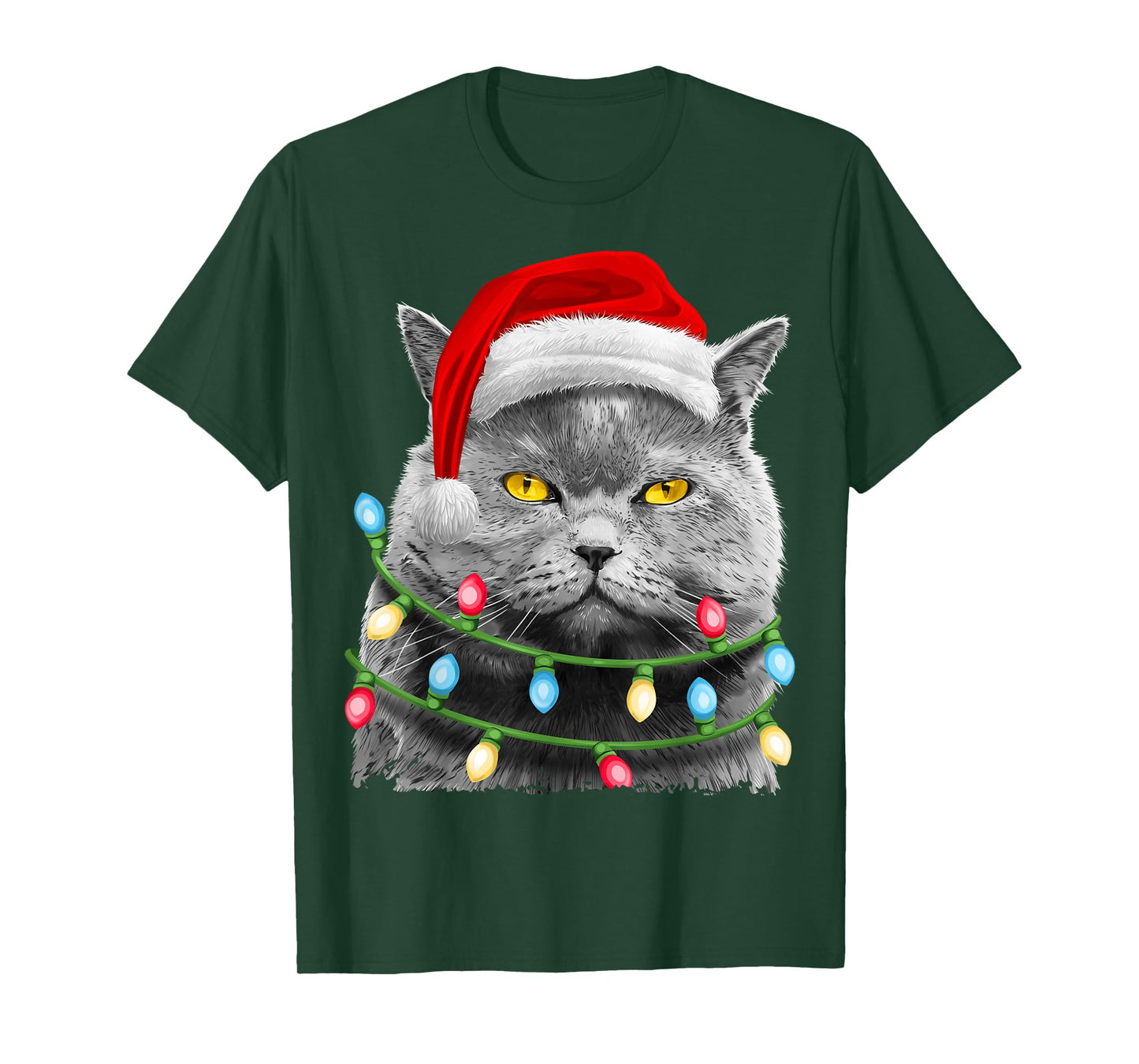 Cat Santa Christmas Tree Lights Xmas Girls Boys Meowy Catmas T-Shirt