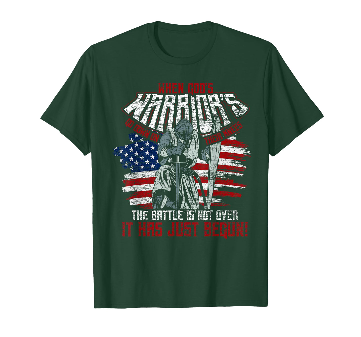 USA Flag When Gods Warriors Go Down On Their Knees Jesus T-Shirt